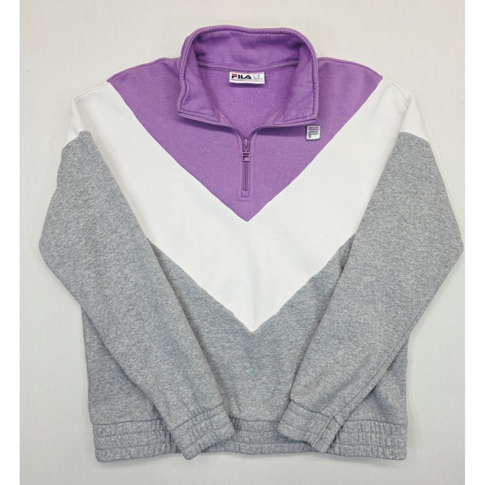 FILA Women's XL Quarter Zip Colorblock Sweatshirt Purple White Gray Pullover - Picture 2 of 10